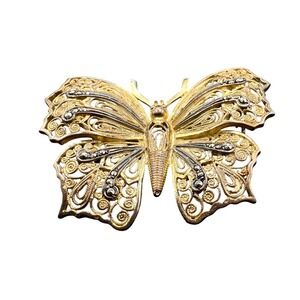 Alice Caviness Sterling Germany Gold Wash Filigree Marcasite Butterfly Brooch